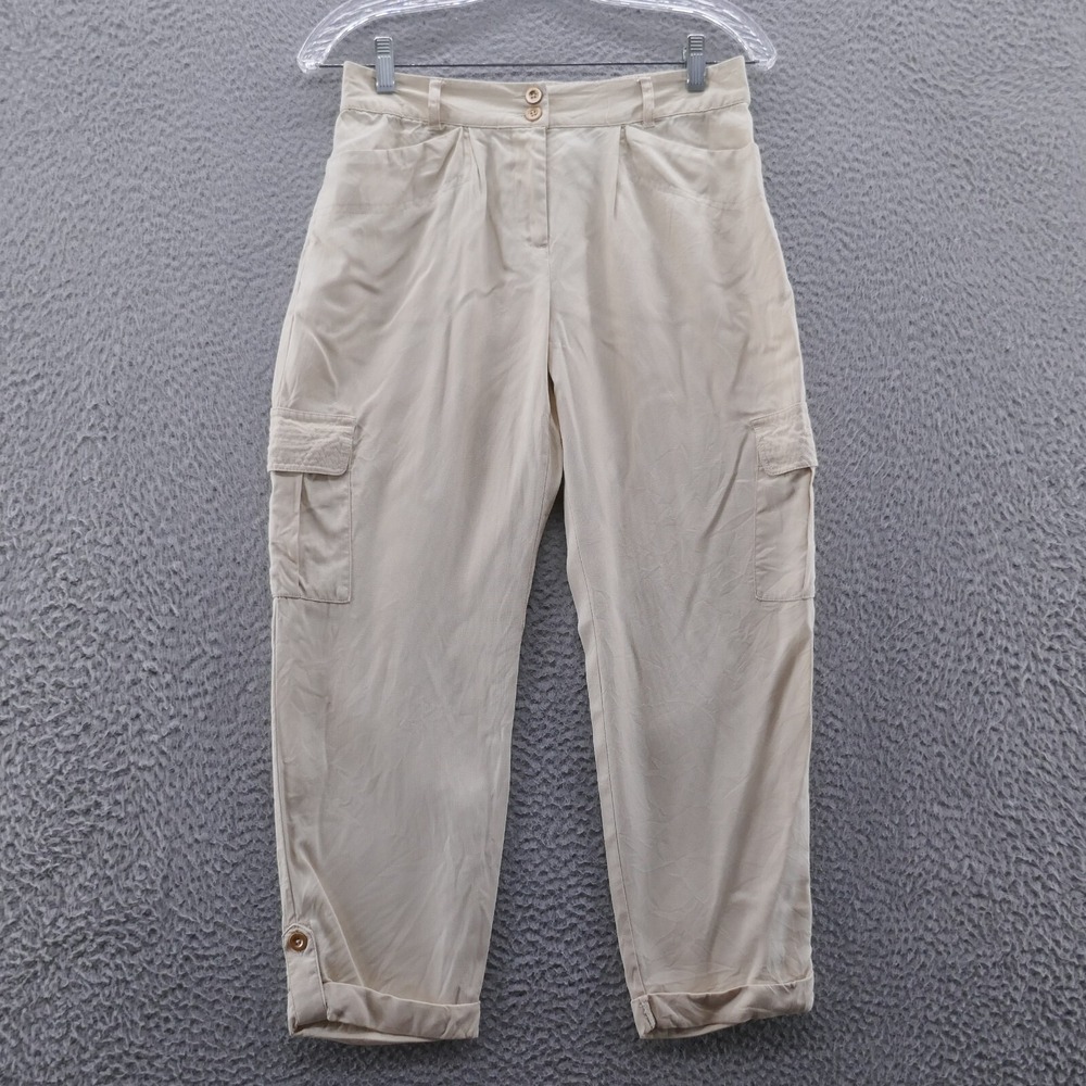 Chicos Beige Tencel Cargo Ankle Pants Women Size 00 US 2 Petite Elastic